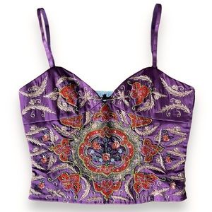 Tempesta Gruppo Americano Vintage Y2K Hand Beaded Silk Merlot Corset Bustier Top